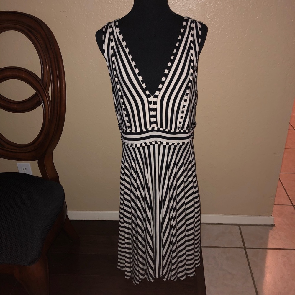 Black and white striped knit dress size large
